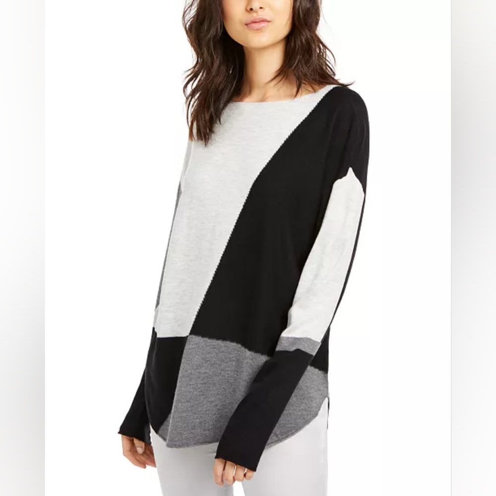 NEW INC International Concepts Colorblock Shirttail Sweater Size Petite Small